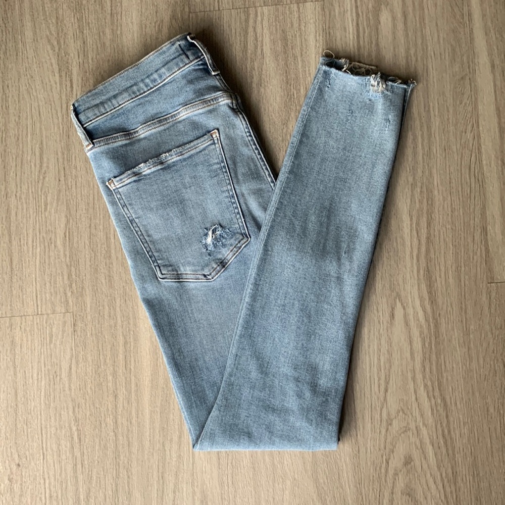 AGOLDE Sophie High Rise Stretch Distressed Skinny Jeans Blue Size 29